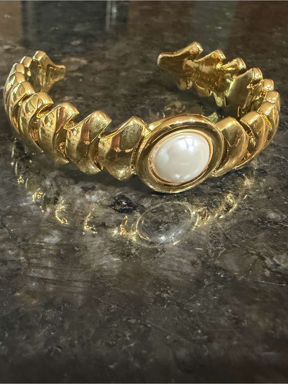 Gold-Tone Pearl Accent Cuff Bracelet
